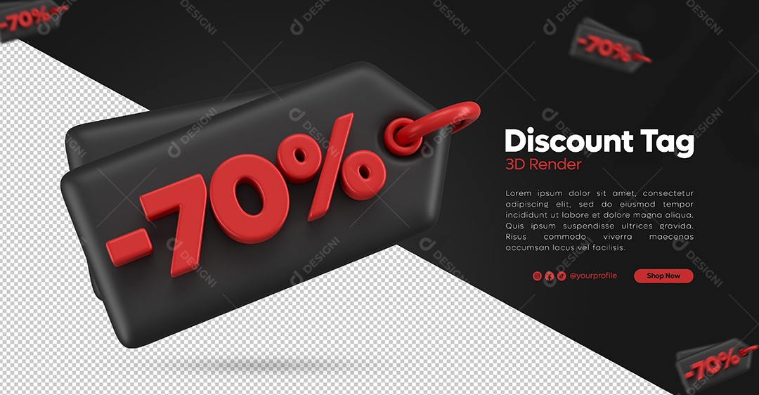 Tag de Desconto -70% Vermelho e Preto Elemento 3D Para Composição PSD