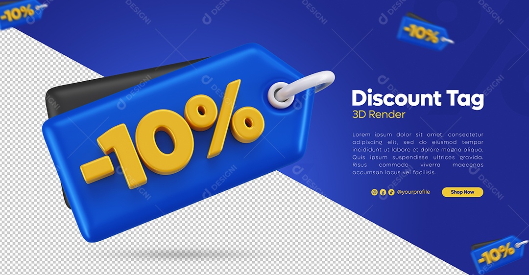 Tag de Desconto -10% Amarelo e Azul Elemento 3D Para Composição PSD