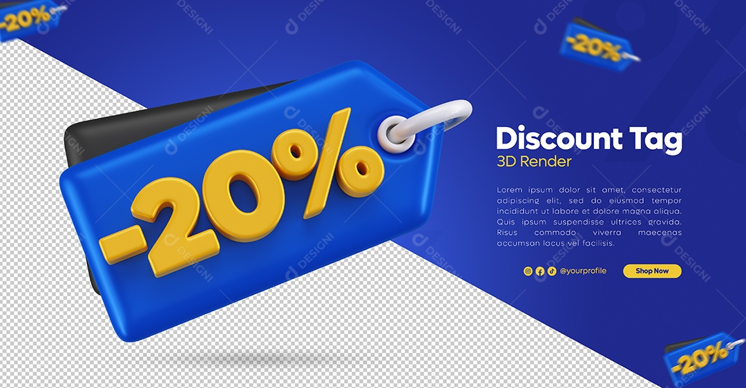 Tag de Desconto -20% Amarelo e Azul Elemento 3D Para Composição PSD