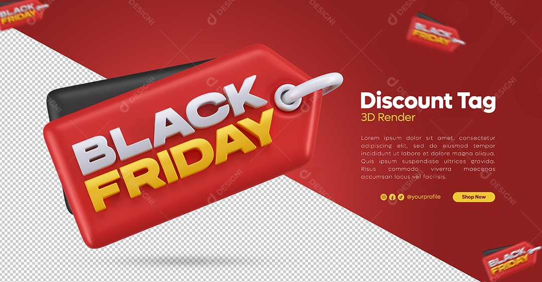 Black Friday Selo 3D Vermelho para Composição PSD