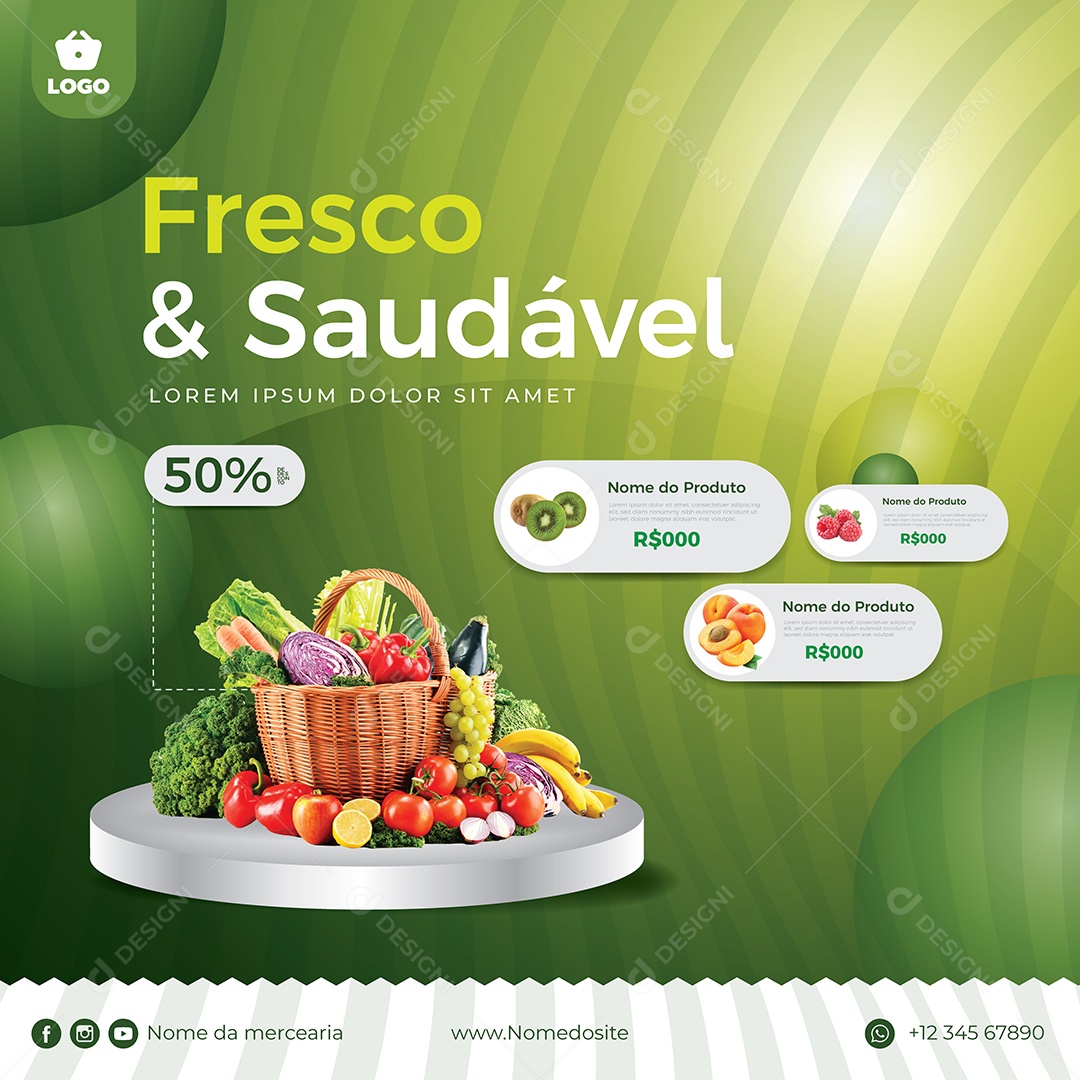 Social Media Hortifruti Fresco e Saudável Vetor EPS Editável