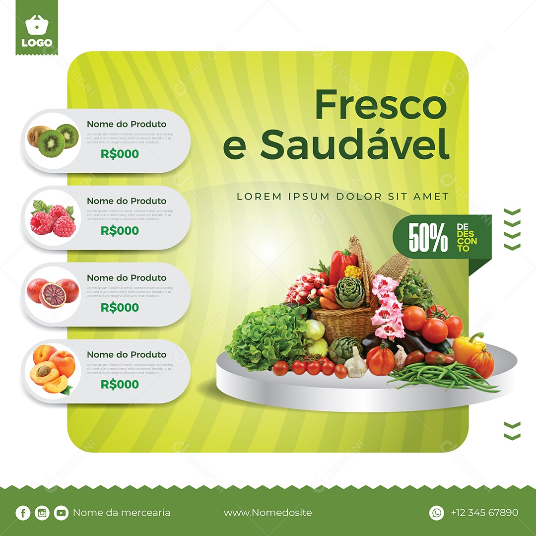 Social Media Hortifruti Fresco e Saudável Vetor EPS Editável