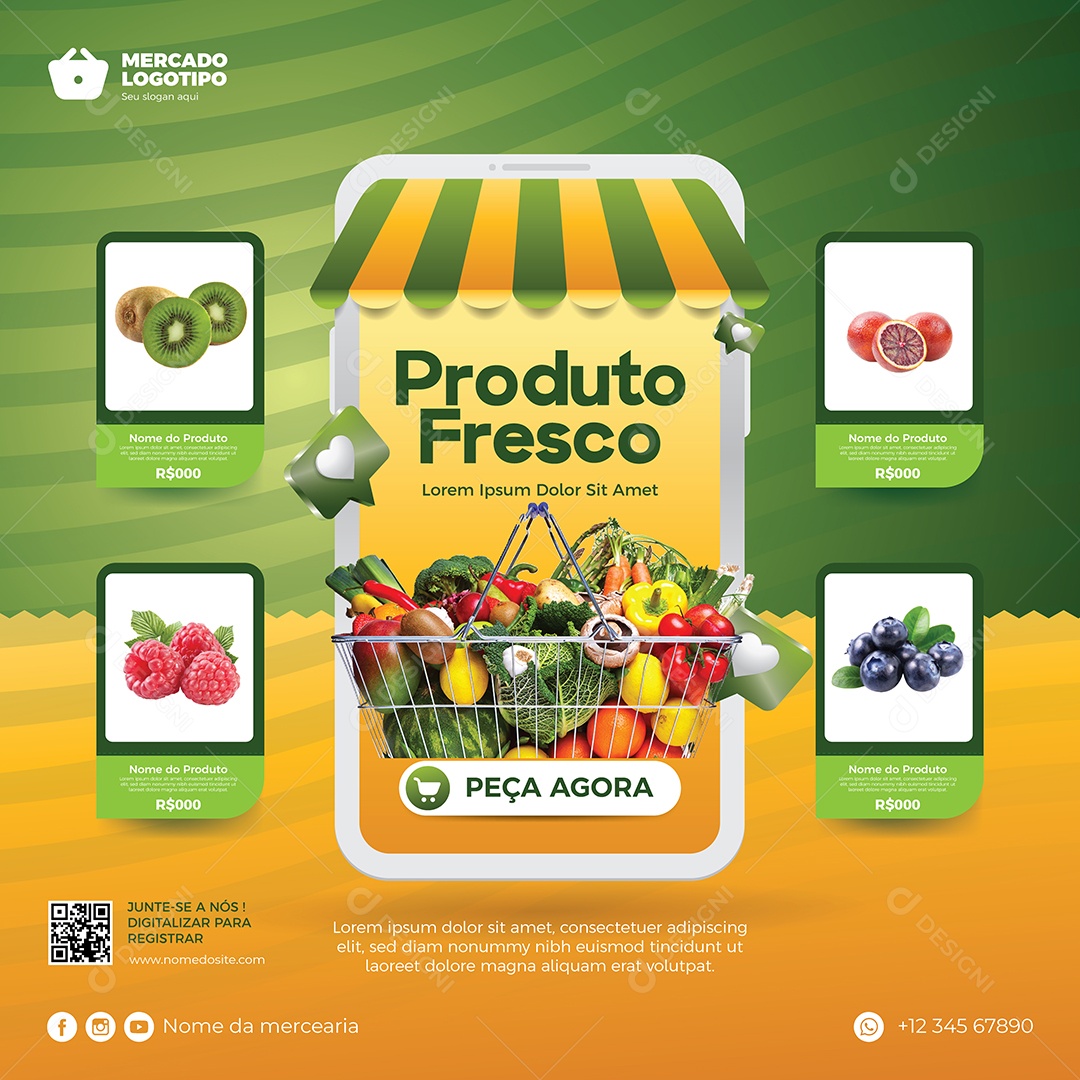 Social Media Hortifruti Produto Fresco Peça Agora Vetor EPS Editável