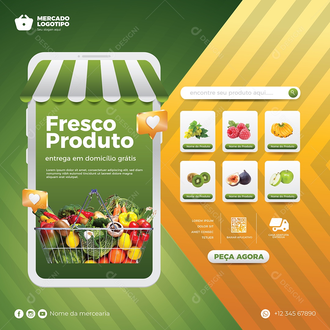 Social Media Hortifruti Fresco Produtos Vetor EPS Editável