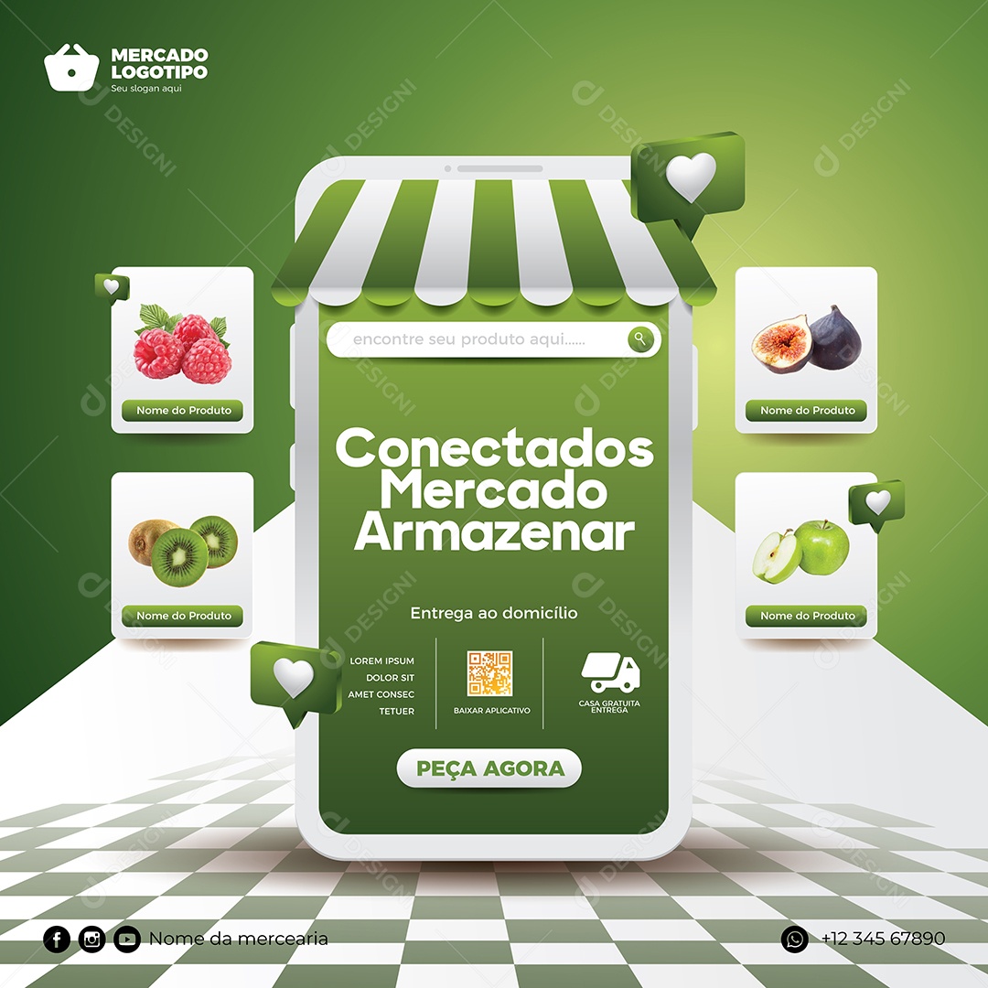 Social Media Hortifruti Conectados Mercado Armazenar Vetor EPS Editável