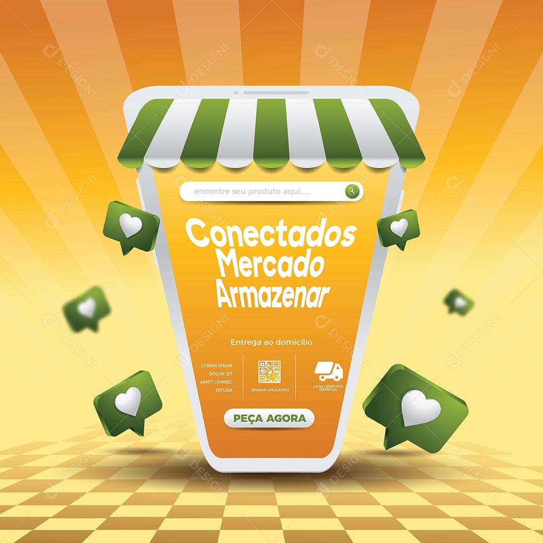 Social Media Hortifruti Conectados Mercado Armazenar Vetor EPS Editável
