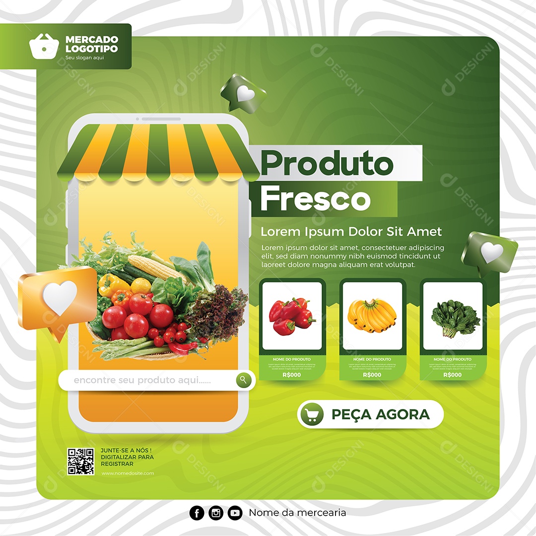 Social Media Hortifruti Produto Fresco Peça Agora Vetor EPS Editável
