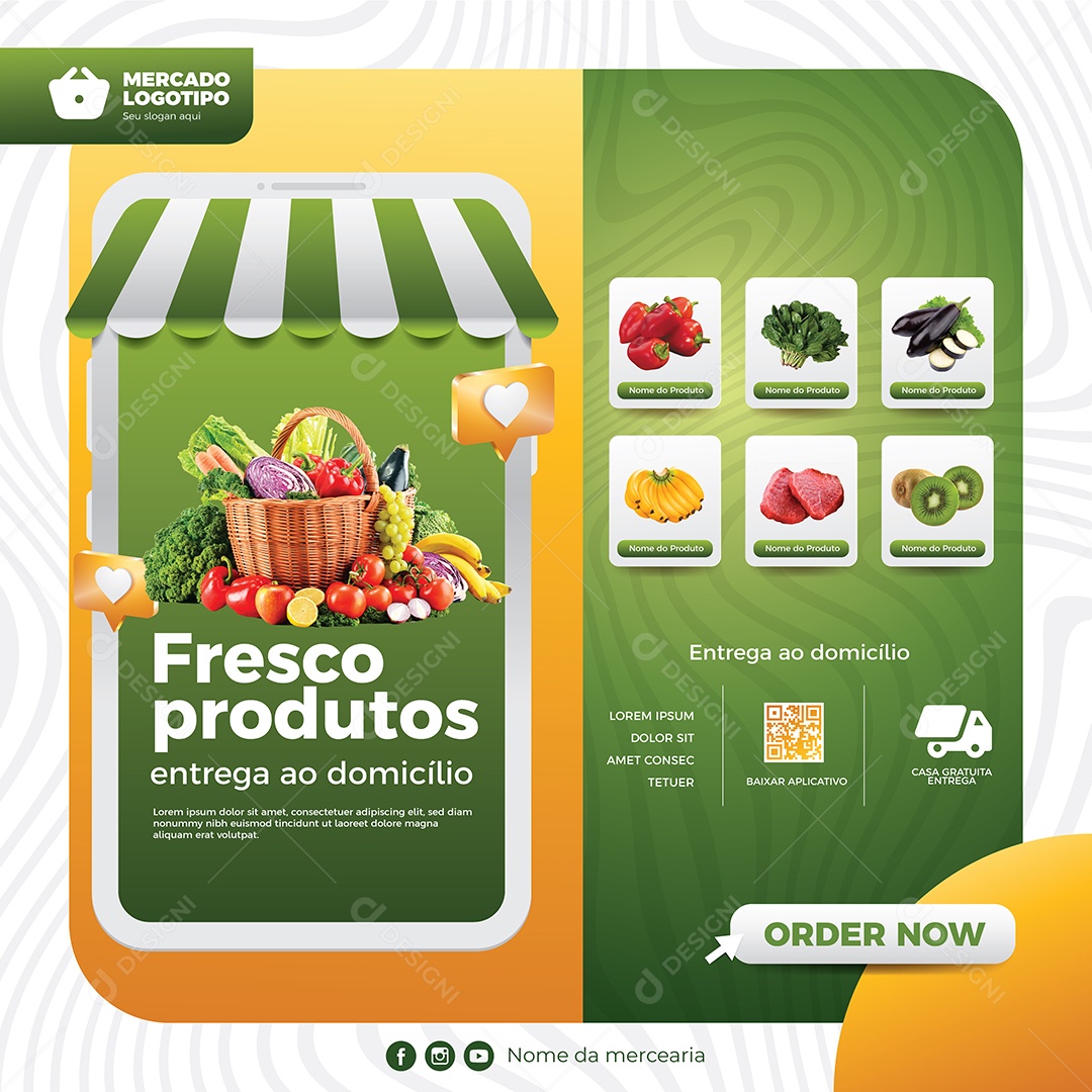Social Media Hortifruti Fresco Produtos Vetor EPS Editável
