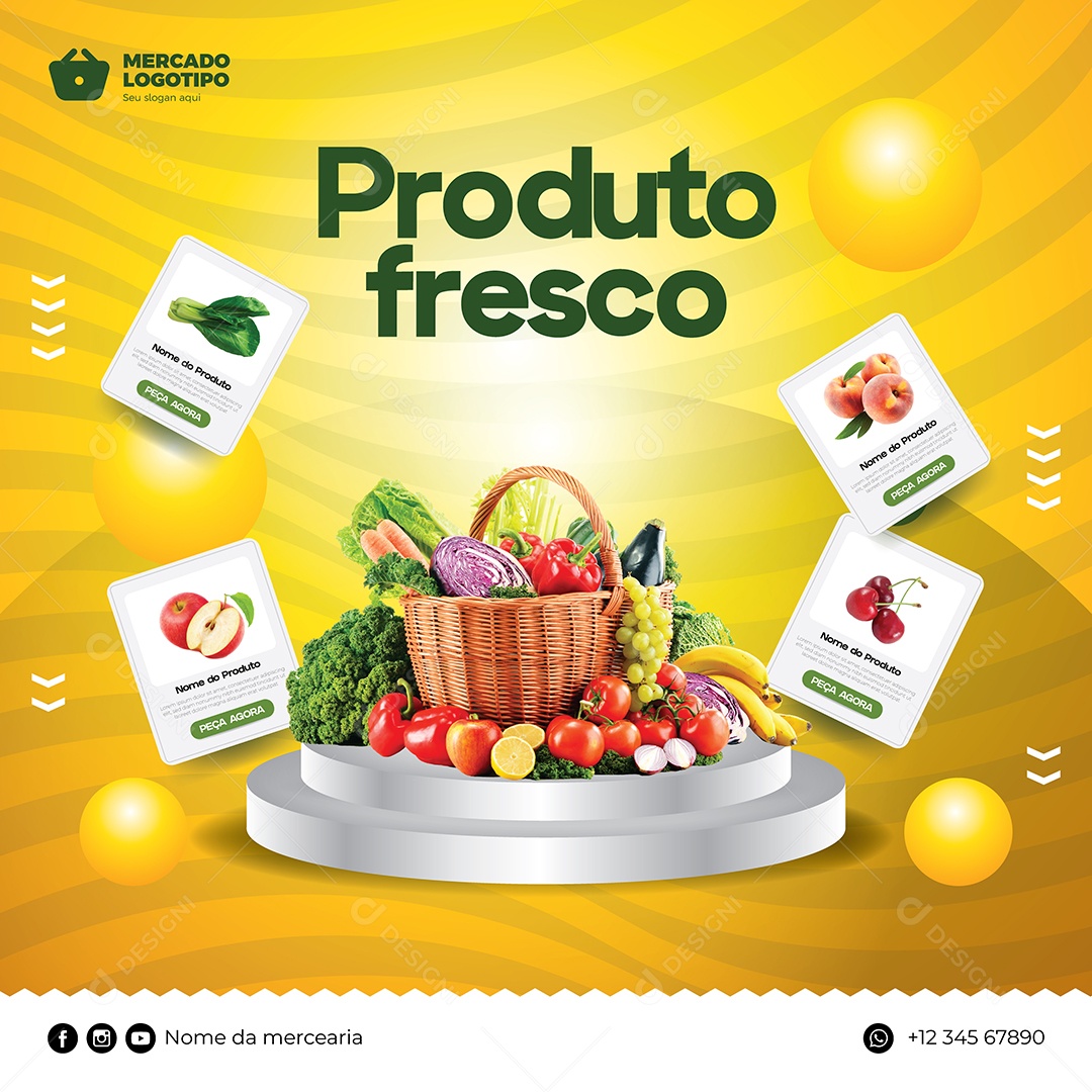 Social Media Hortifruti Produto Fresco Vetor EPS Editável