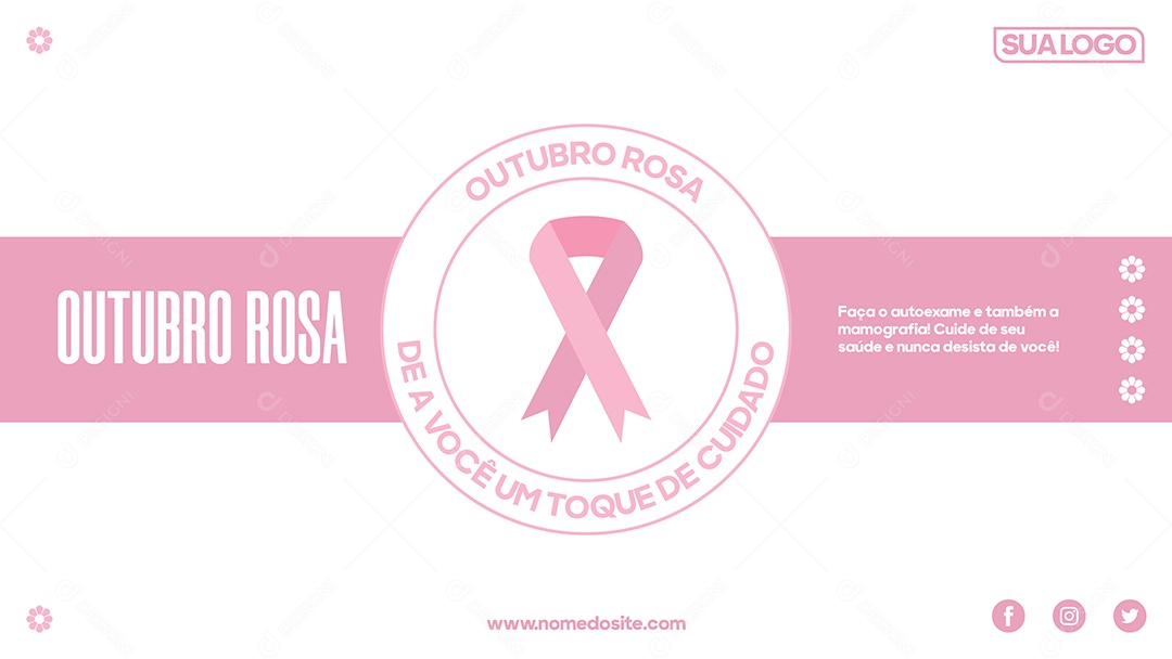 Social Media Banner Outubro Rosa Toque de Cuidado Vetor EPS Editável