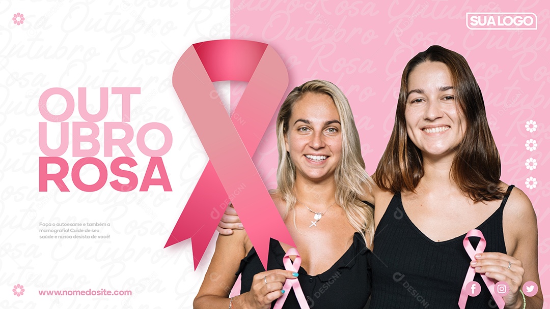 Social Media Banner Outubro Rosa Faça o Autoexame Vetor EPS Editável