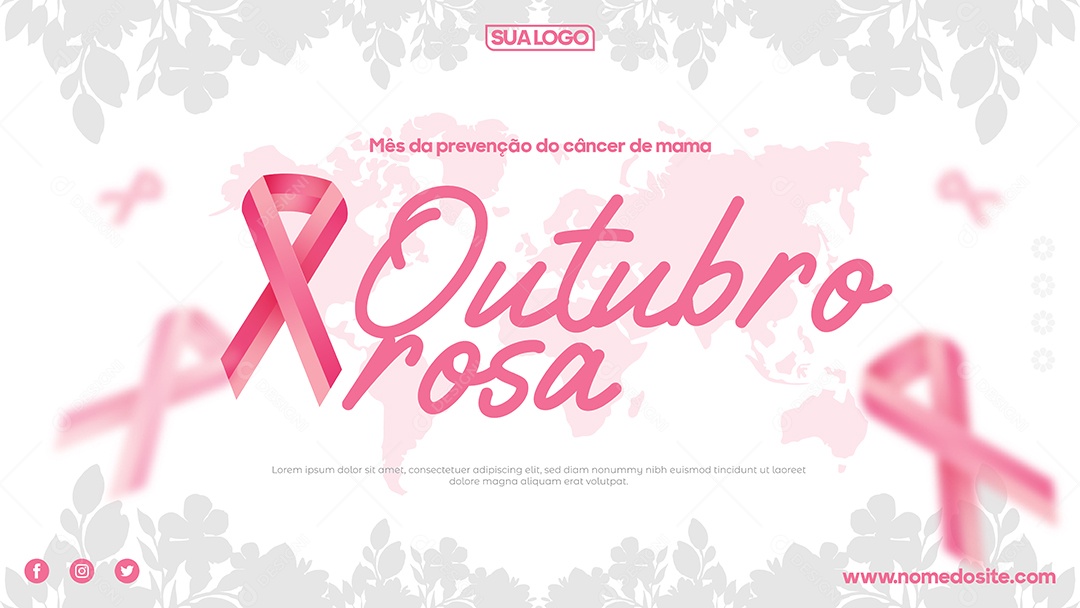 Social Media Banner Outubro Rosa Mês da Prevenção Vetor EPS Editável