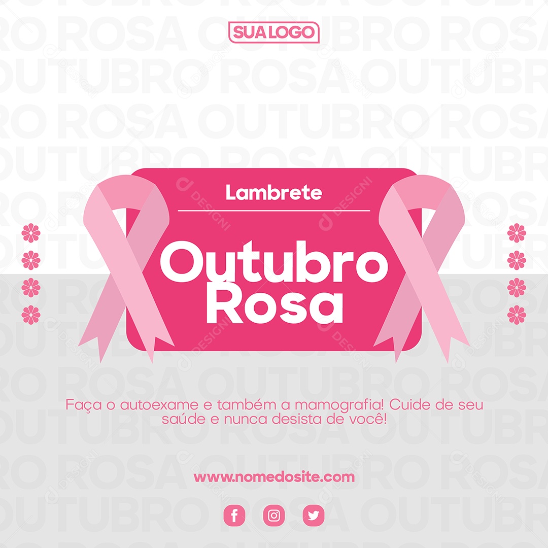 Social Media Outubro Rosa Lembrete Faça o Autoexame Vetor EPS Editável
