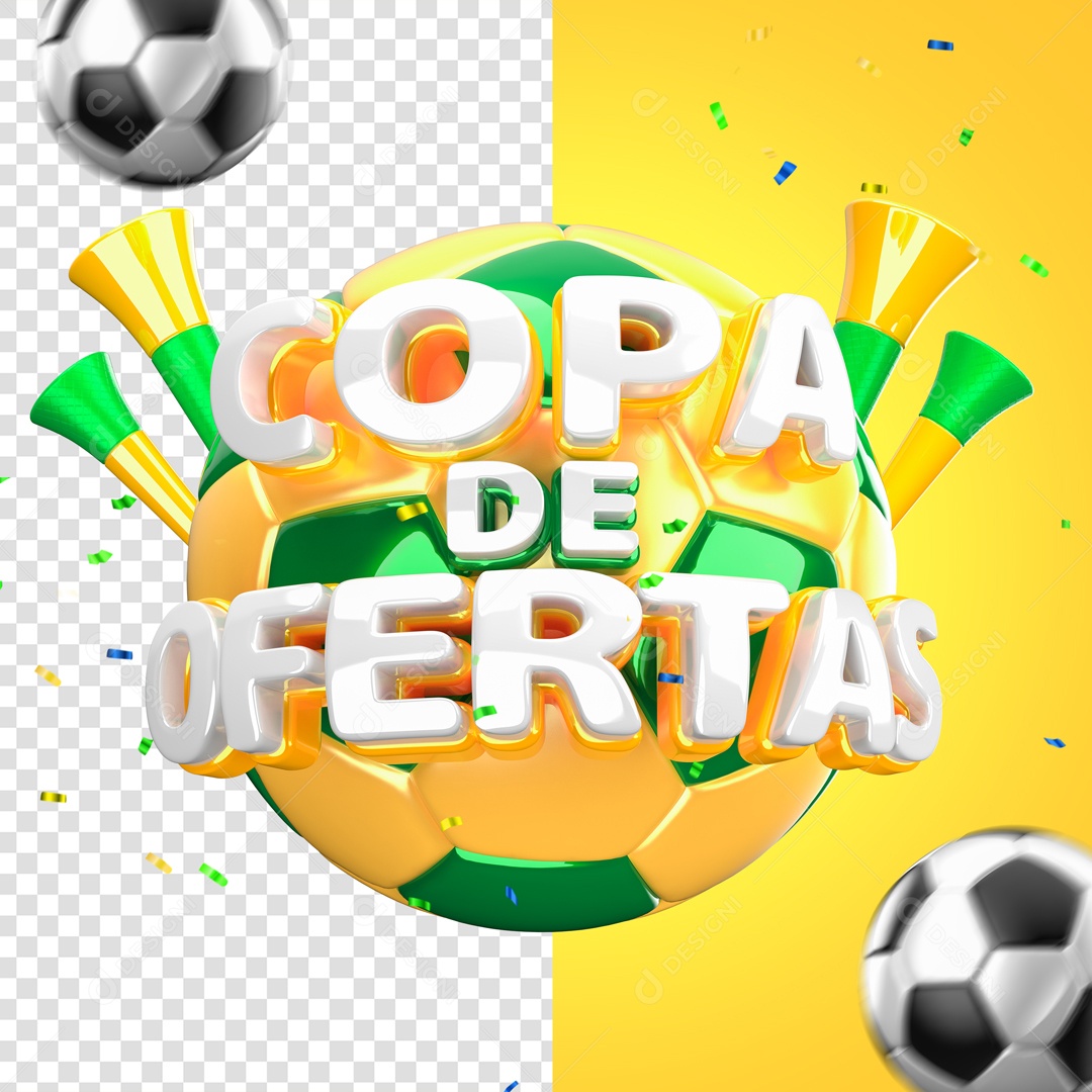Selo 3D Copa de Ofertas Bola Verde e Amarelo PSD