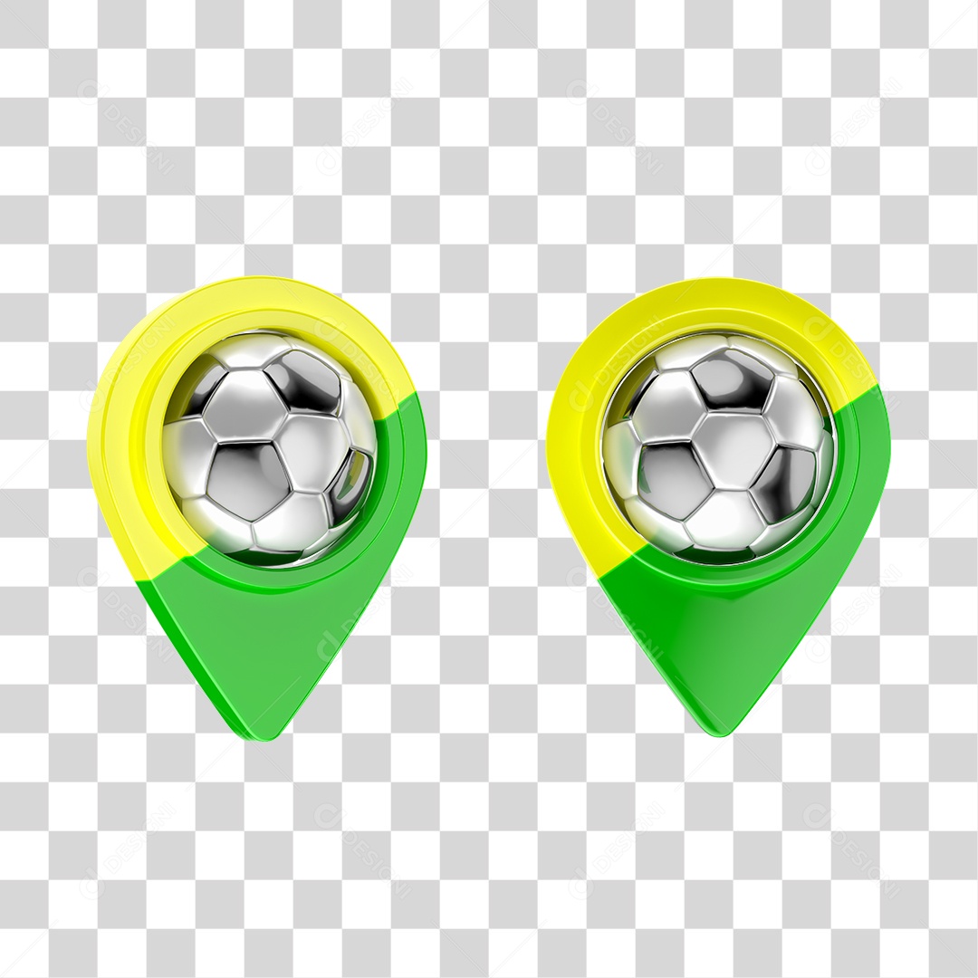 Pin de Localização e Bola de Futebol Conceito de Copa do Mundo Elementos 3D PNG