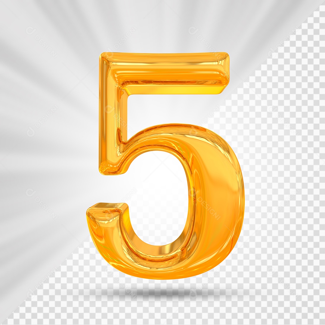 Número 5 Dourado Elemento 3D Para composição PSD