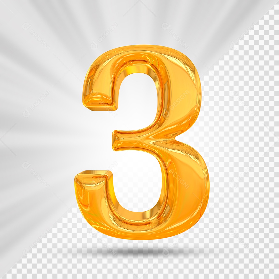 Número 3 Dourado Elemento 3D Para composição PSD