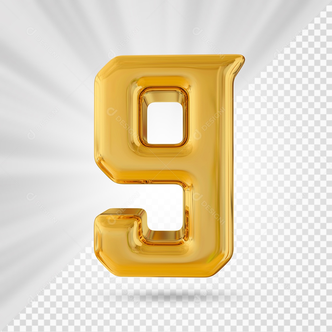Número 9 Dourado Elemento 3D Para composição PSD