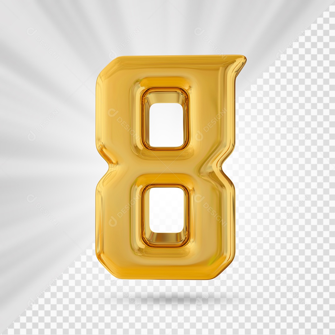 Número 8 Dourado Elemento 3D Para composição PSD