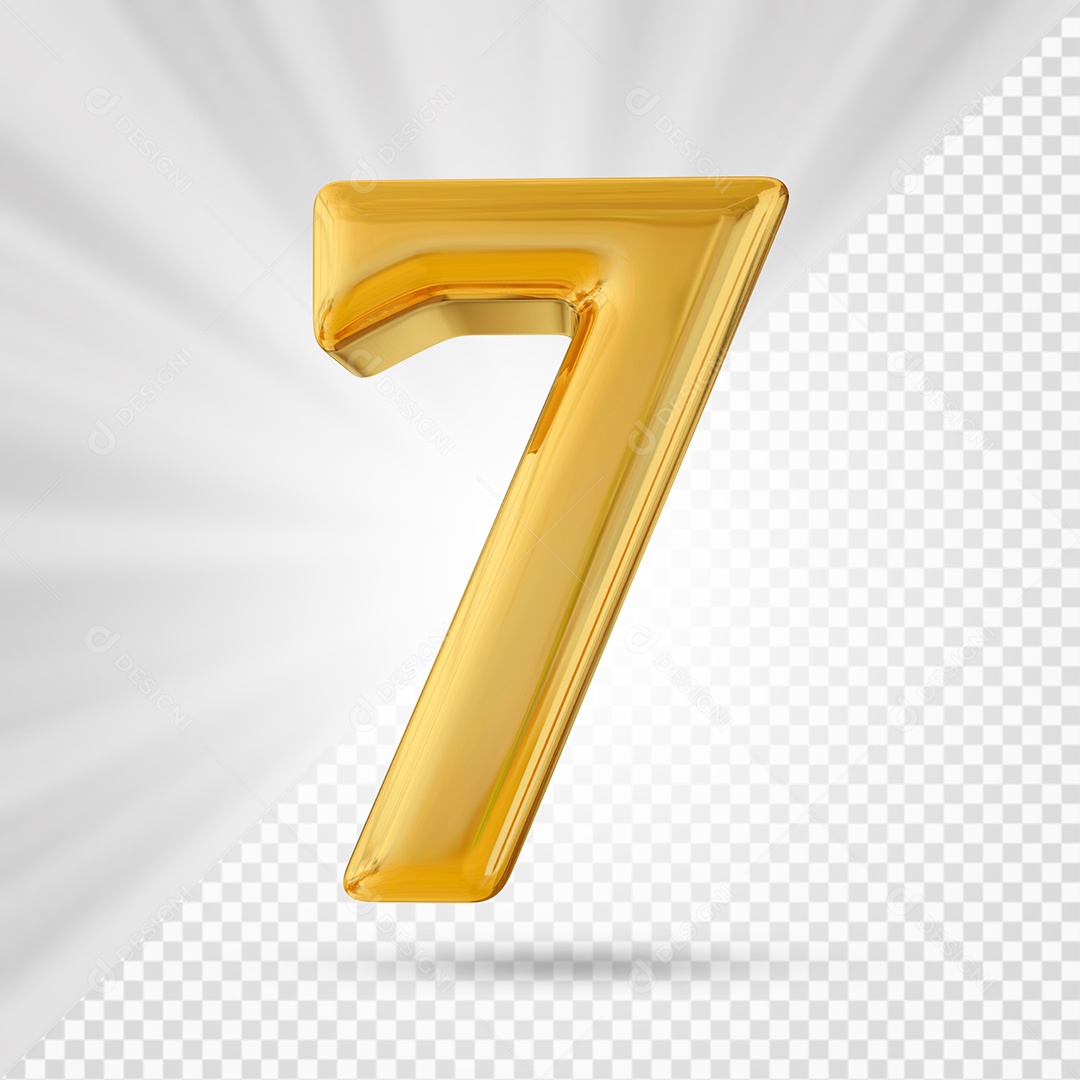 Número 7 Dourado Elemento 3D Para composição PSD