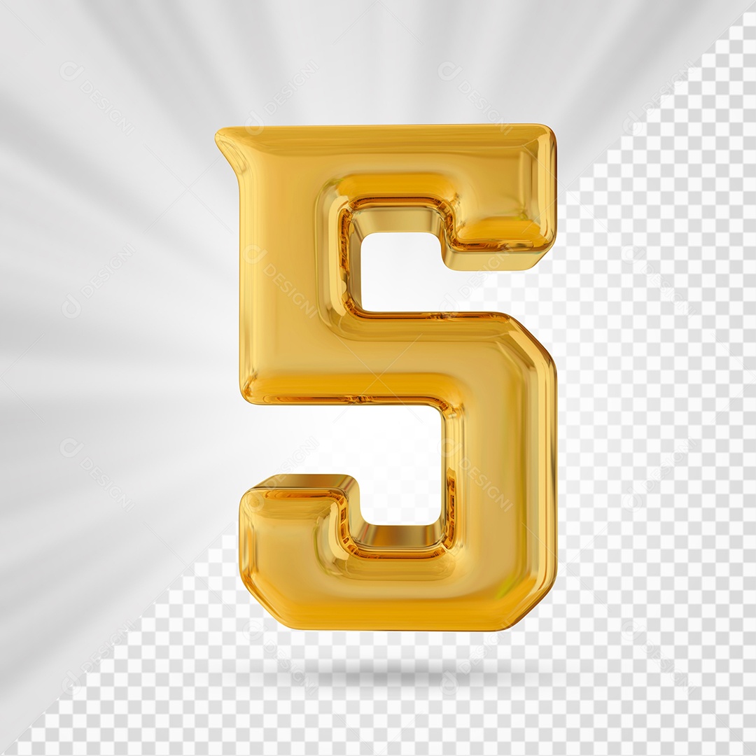 Número 5 Dourado Elemento 3D Para composição PSD