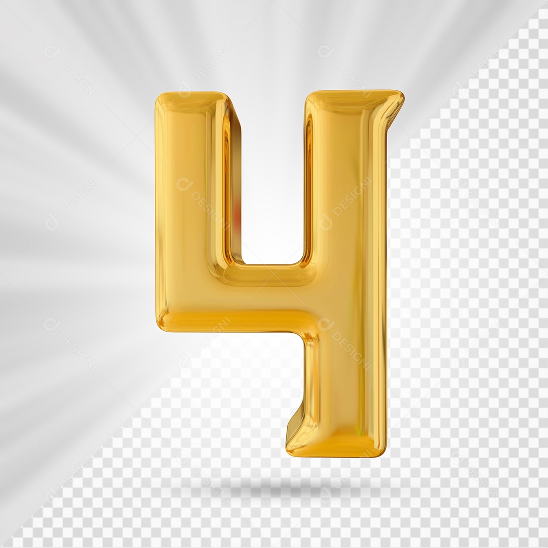 Número 4 Dourado Elemento 3D Para composição PSD