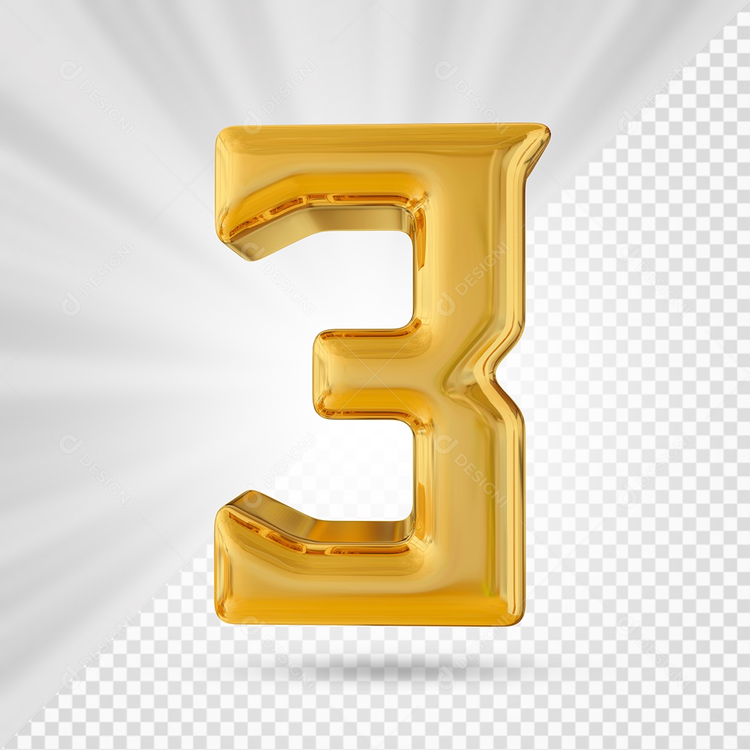 Número 3 Dourado Elemento 3D Para composição PSD