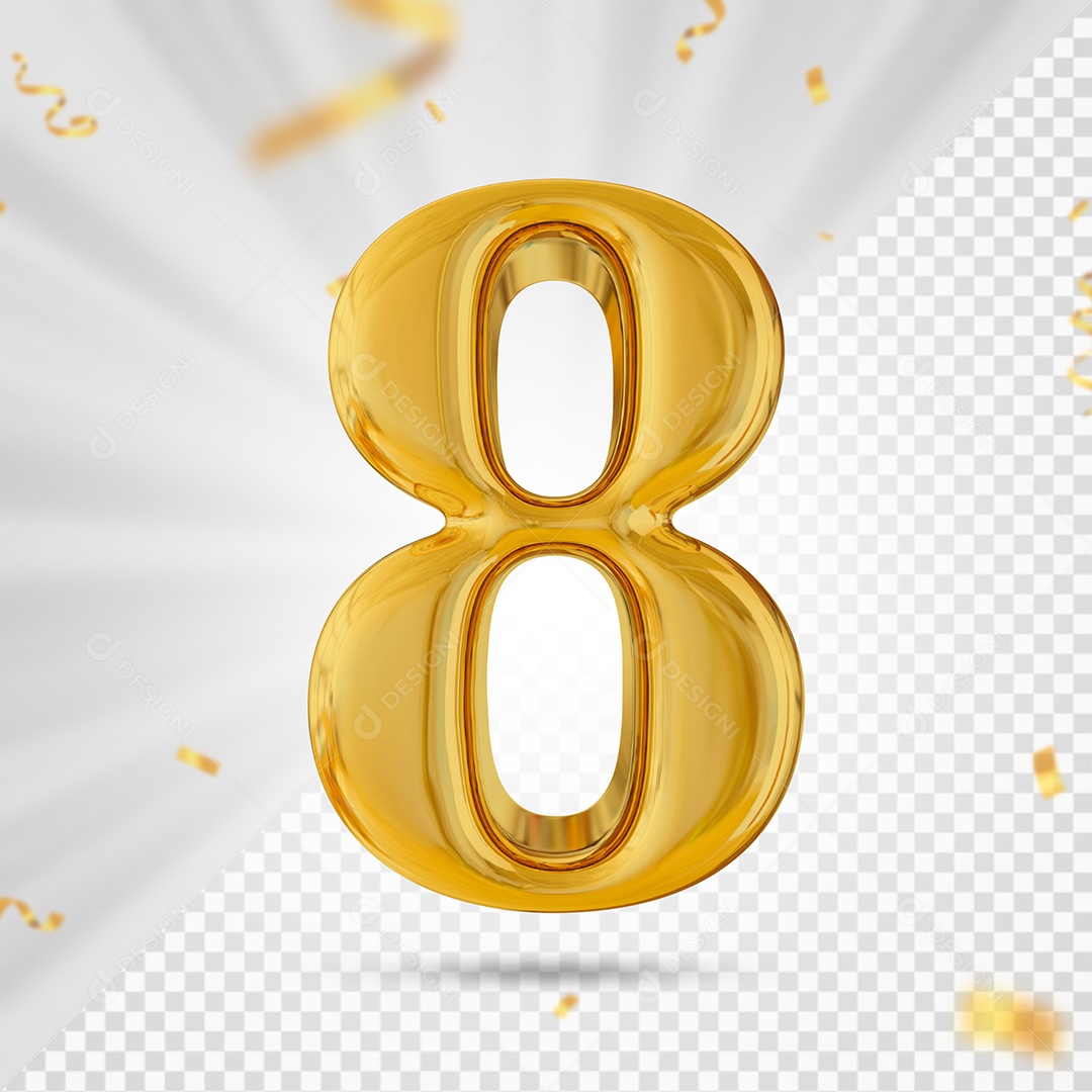 Número 8 Dourado Elemento 3D Para composição PSD