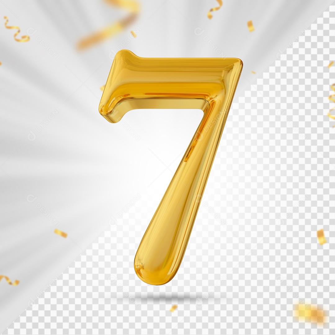 Número 7 Dourado Elemento 3D Para composição PSD