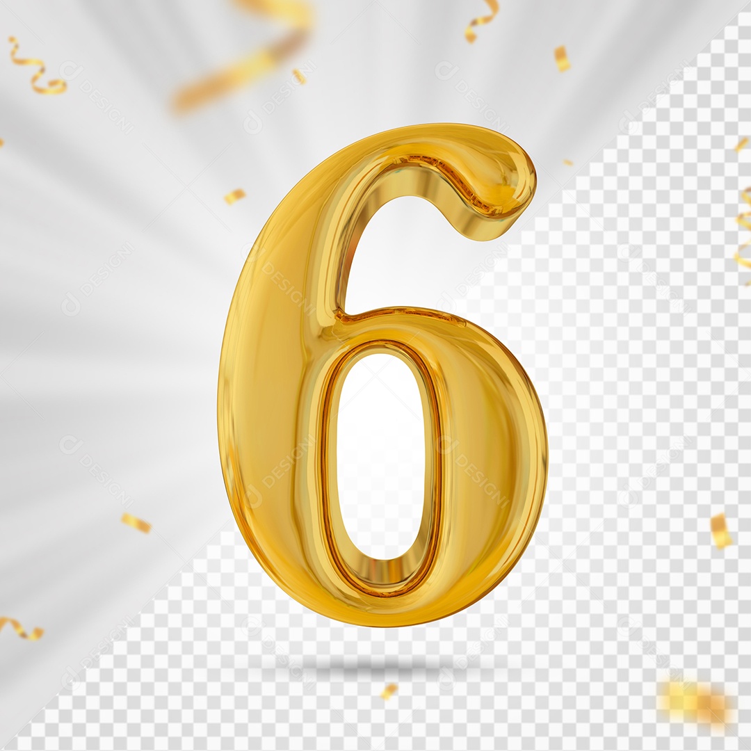 Número 6 Dourado Elemento 3D Para composição PSD