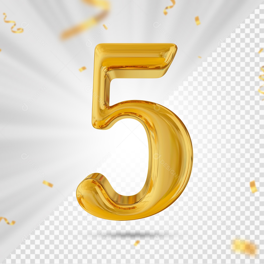 Número 5 Dourado Elemento 3D Para composição PSD