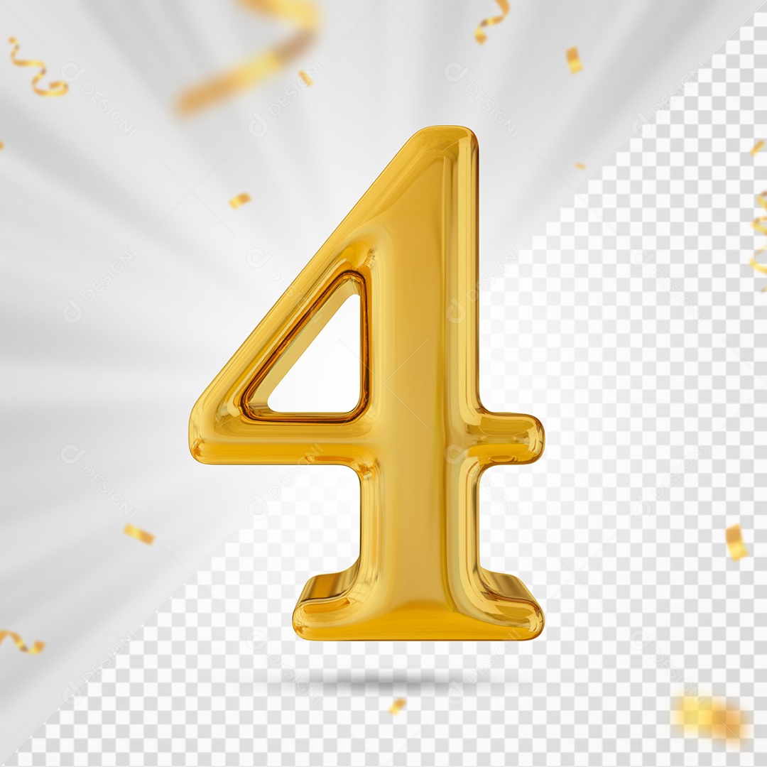 Número 4 Dourado Elemento 3D Para composição PSD