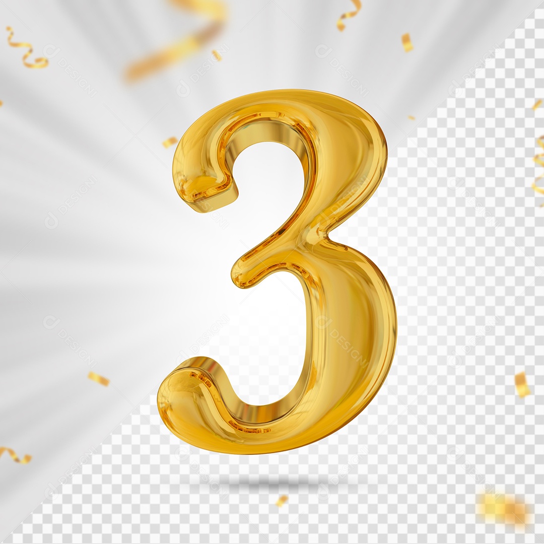 Número 3 Dourado Elemento 3D Para composição PSD