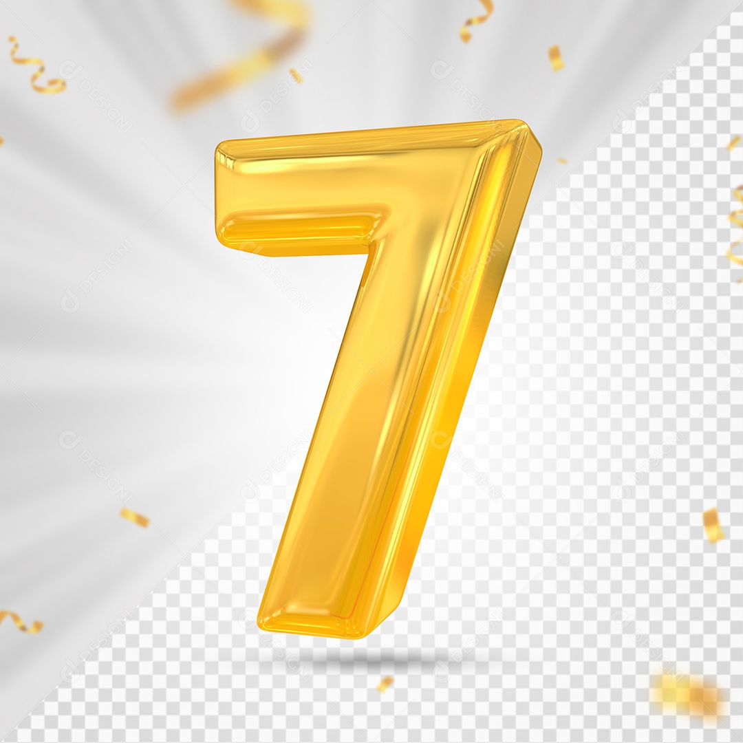 Número 7 Dourado Elemento 3D Para composição PSD
