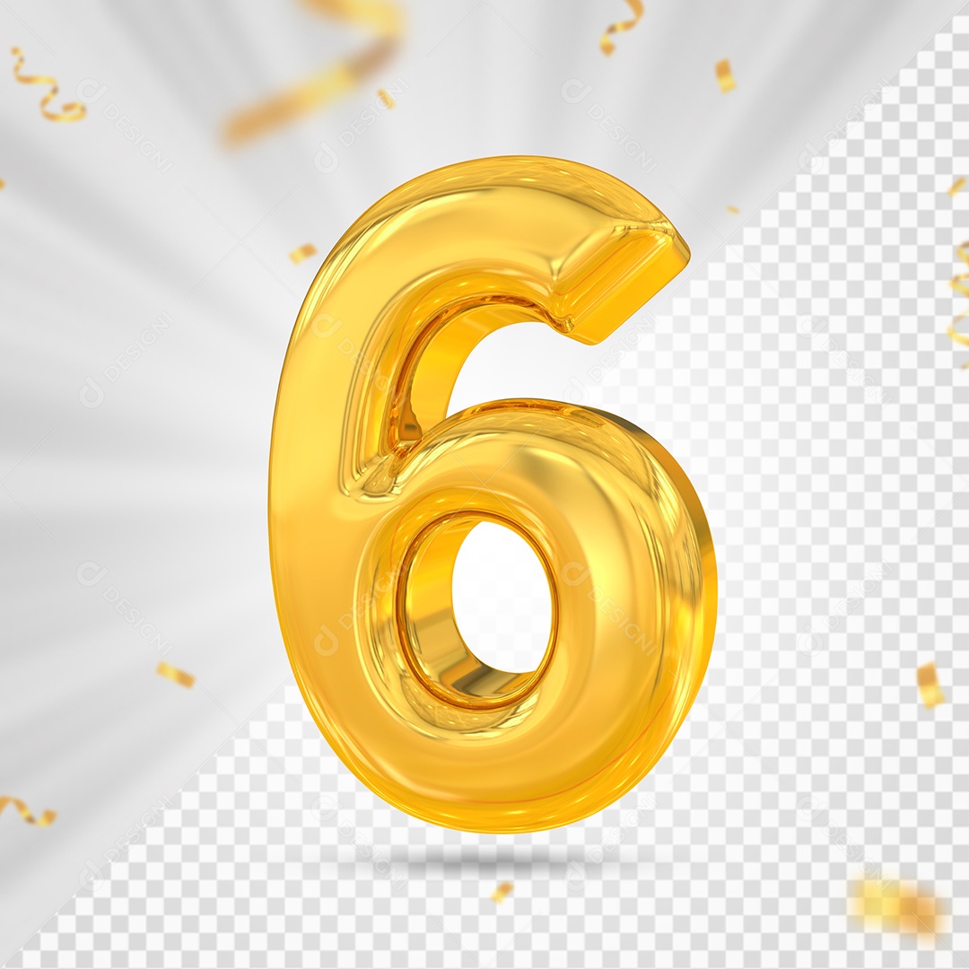 Número 6 Dourado Elemento 3D Para composição PSD