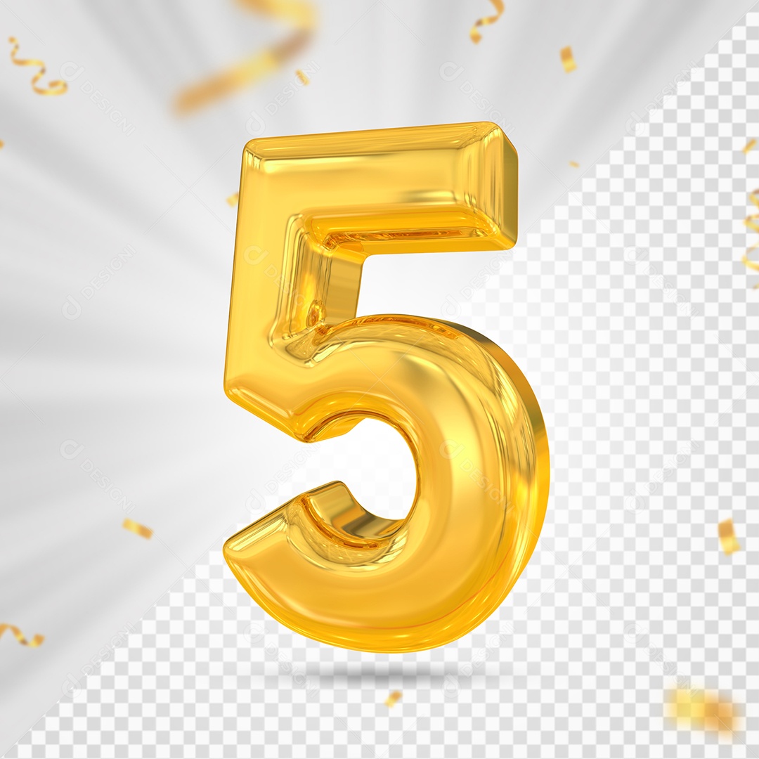 Número 5 Dourado Elemento 3D Para composição PSD