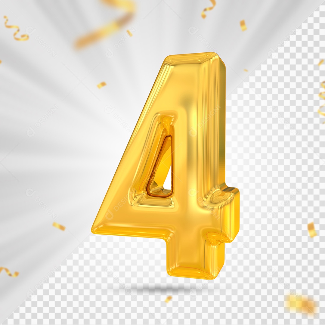 Número 4 Dourado Elemento 3D Para composição PSD