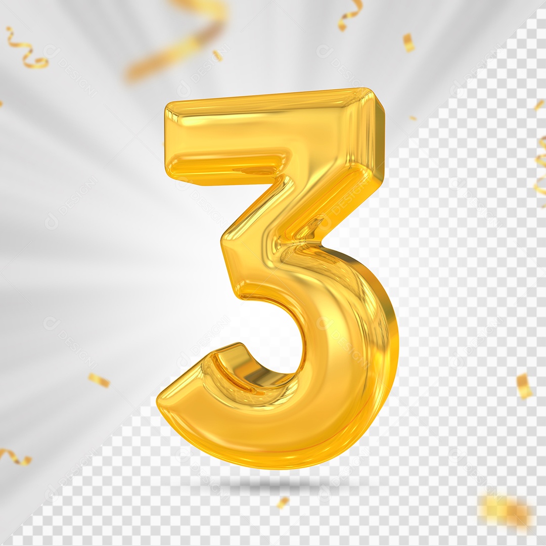 Número 3 Dourado Elemento 3D Para composição PSD