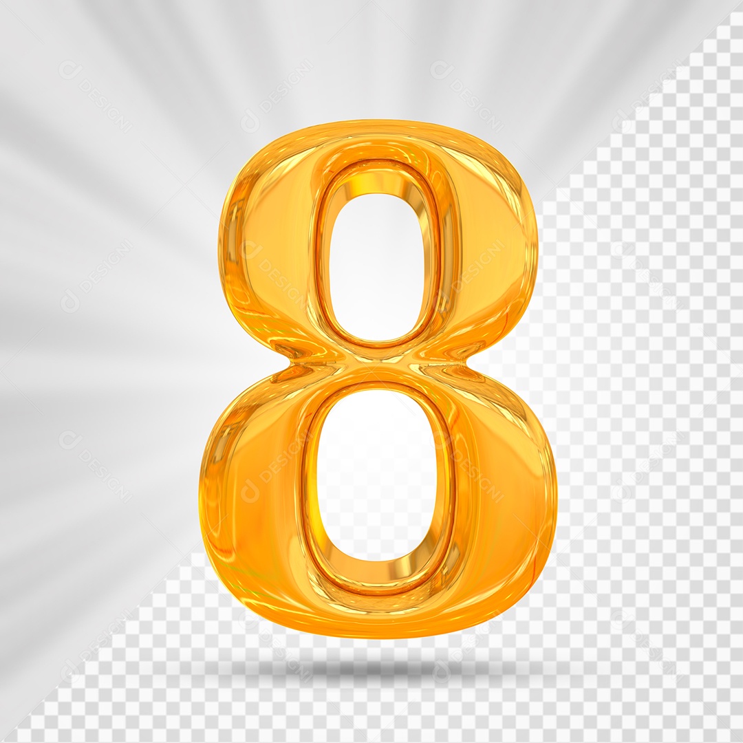 Número 8 Dourado Elemento 3D Para composição PSD