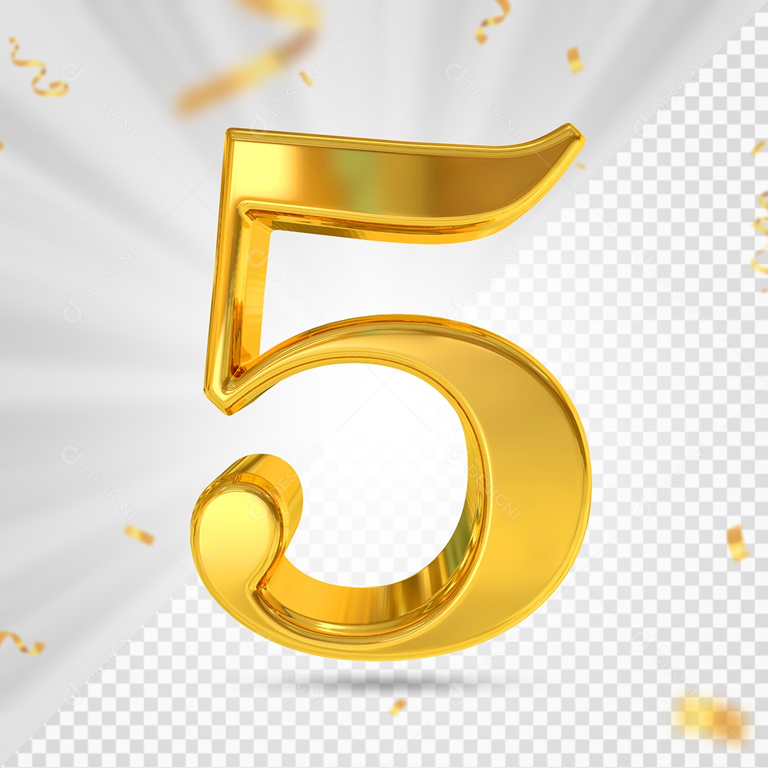 Número 5 Dourado Elemento 3D Para composição PSD