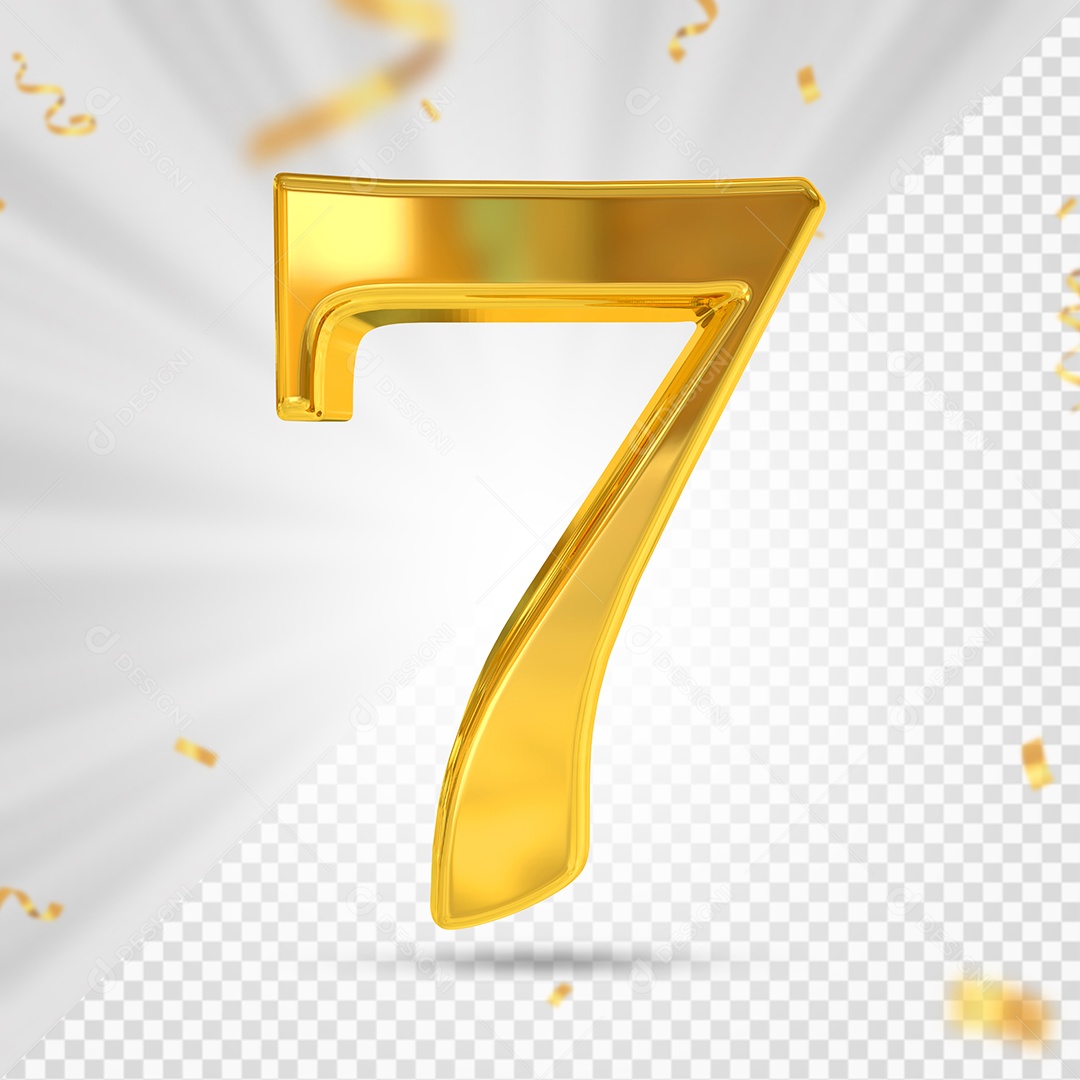 Número 7 Dourado Elemento 3D Para composição PSD