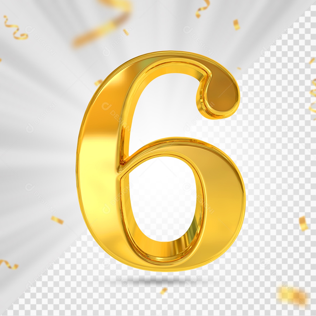Número 6 Dourado Elemento 3D Para composição PSD