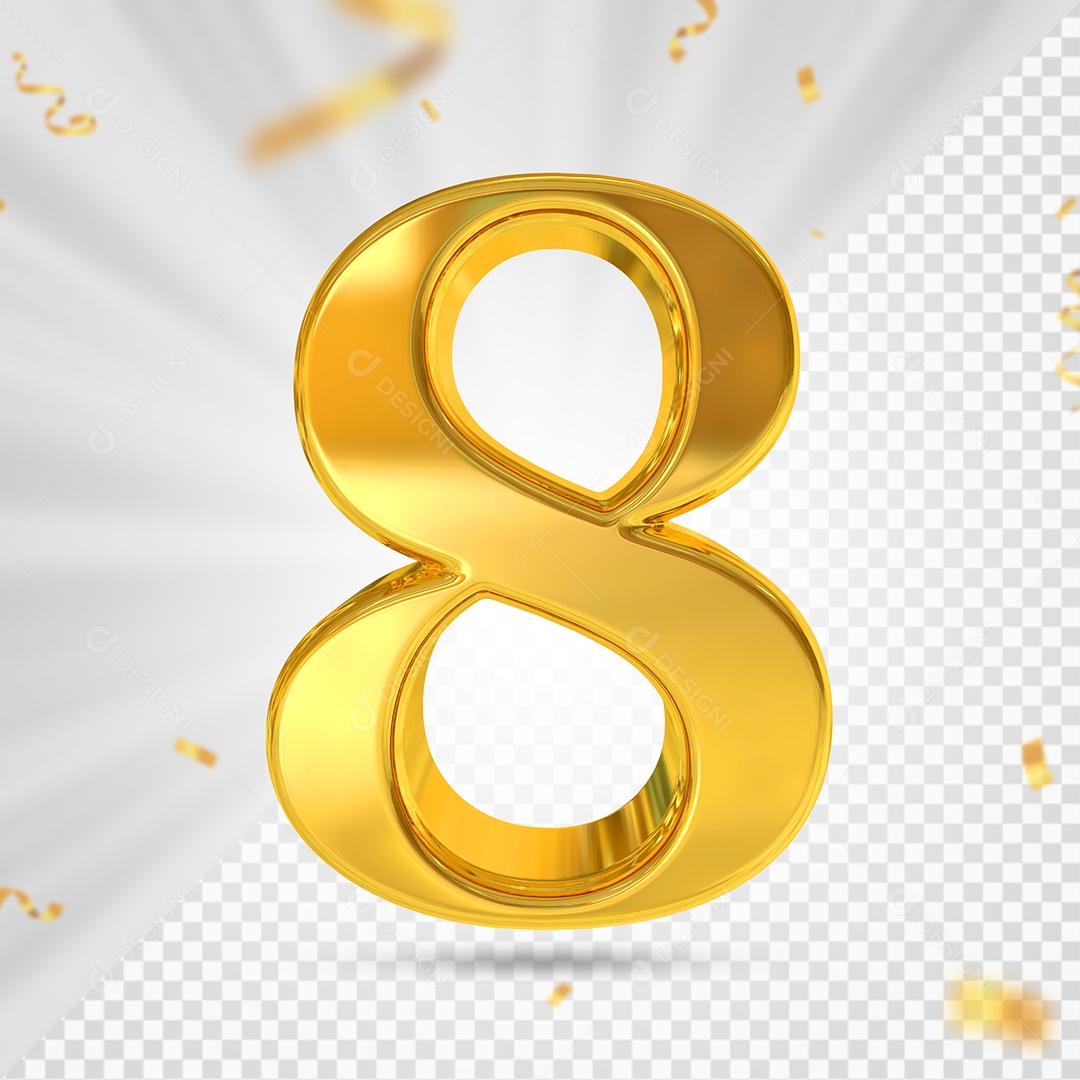 Número 8 Dourado Elemento 3D Para composição PSD
