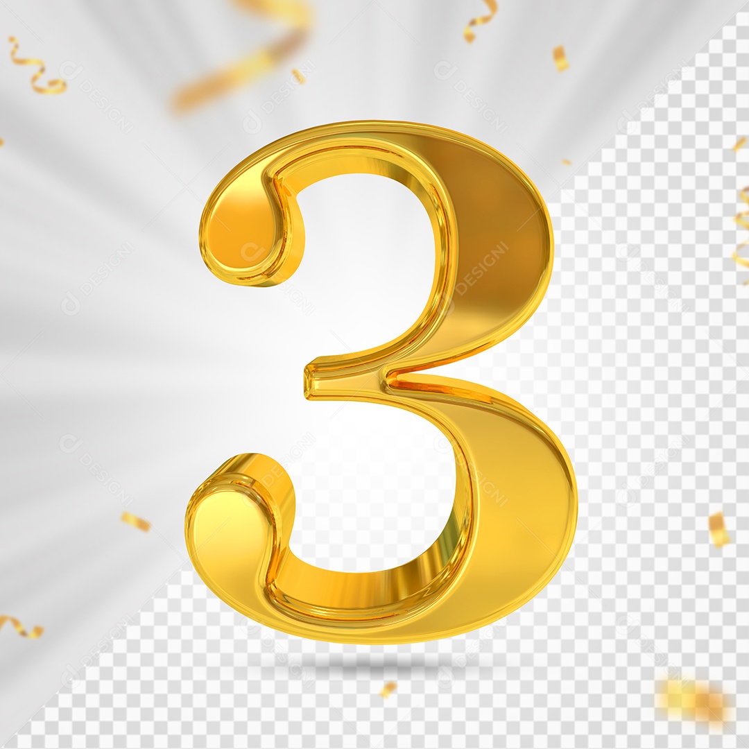 Número 3 Dourado Elemento 3D Para composição PSD