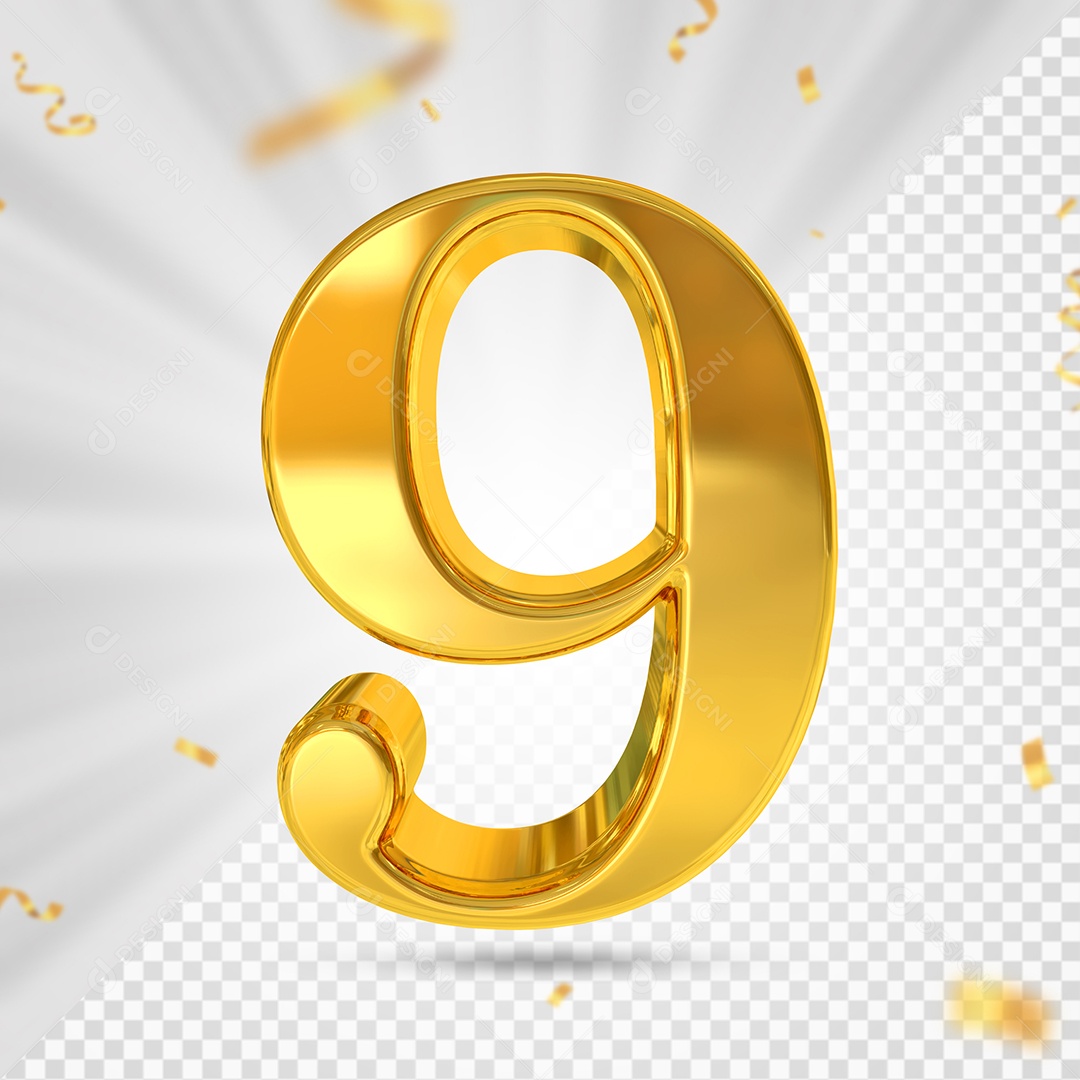 Número 9 Dourado Elemento 3D Para composição PSD