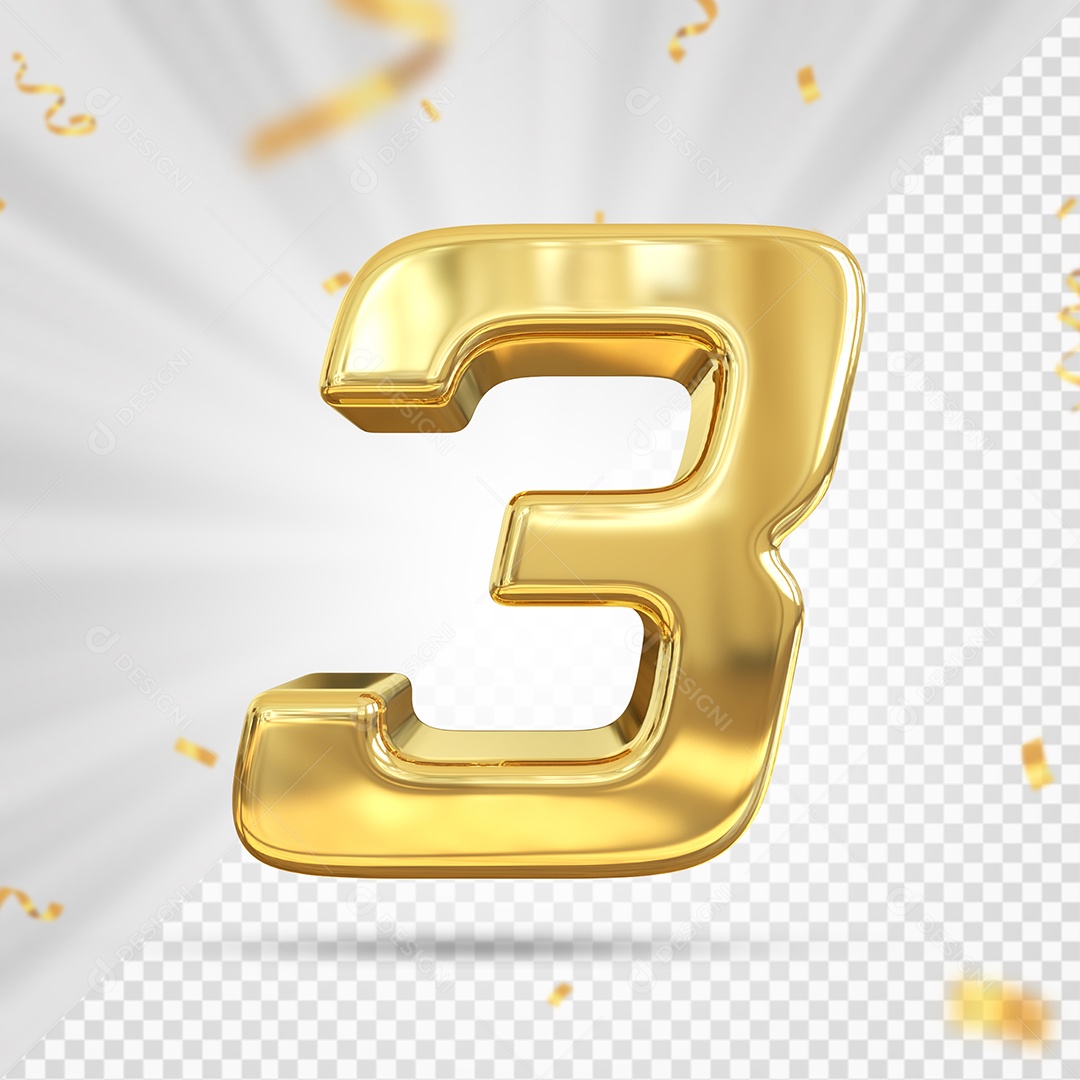 Número 3 Dourado Elemento 3D Para composição PSD