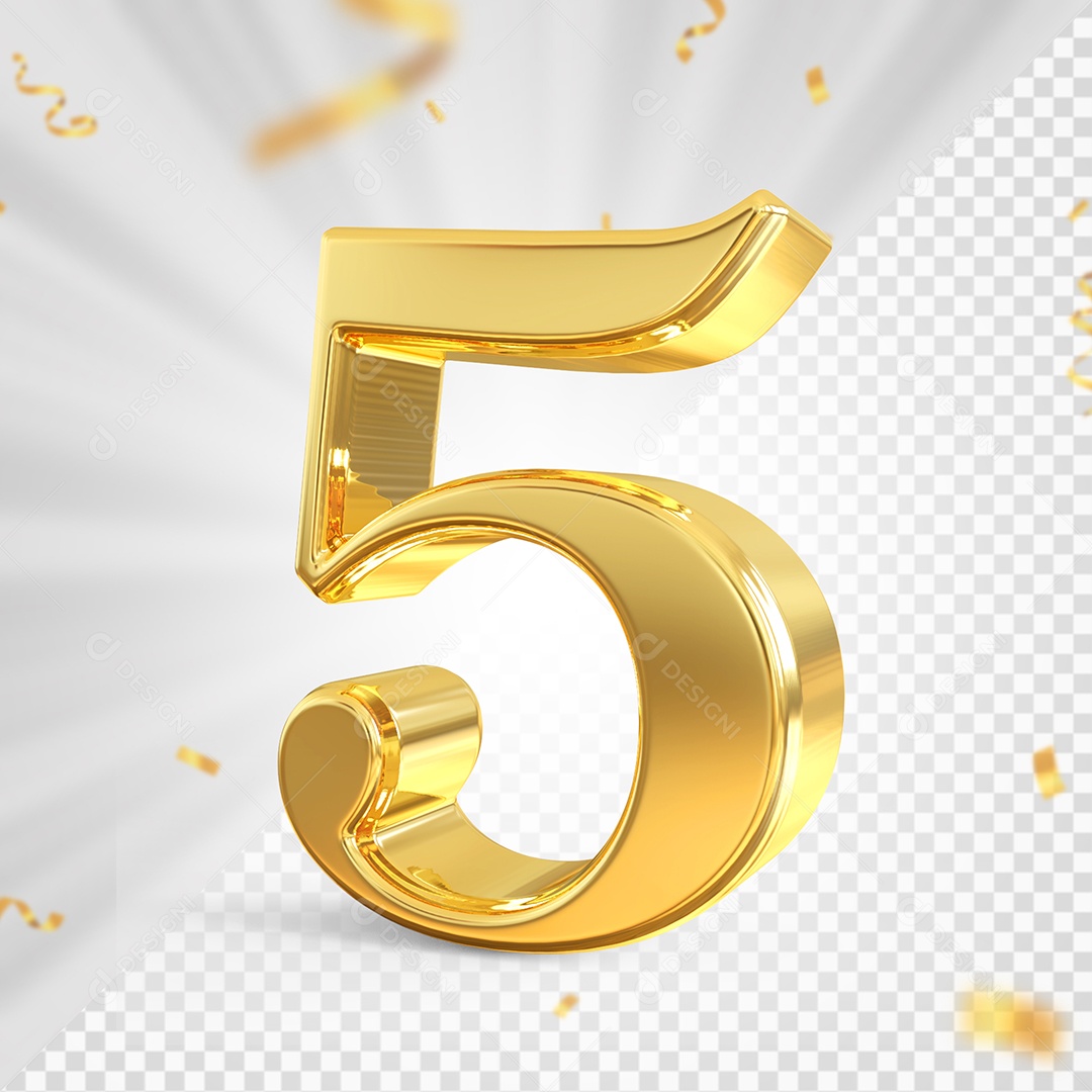 Número 5 Dourado Elemento 3D Para composição PSD