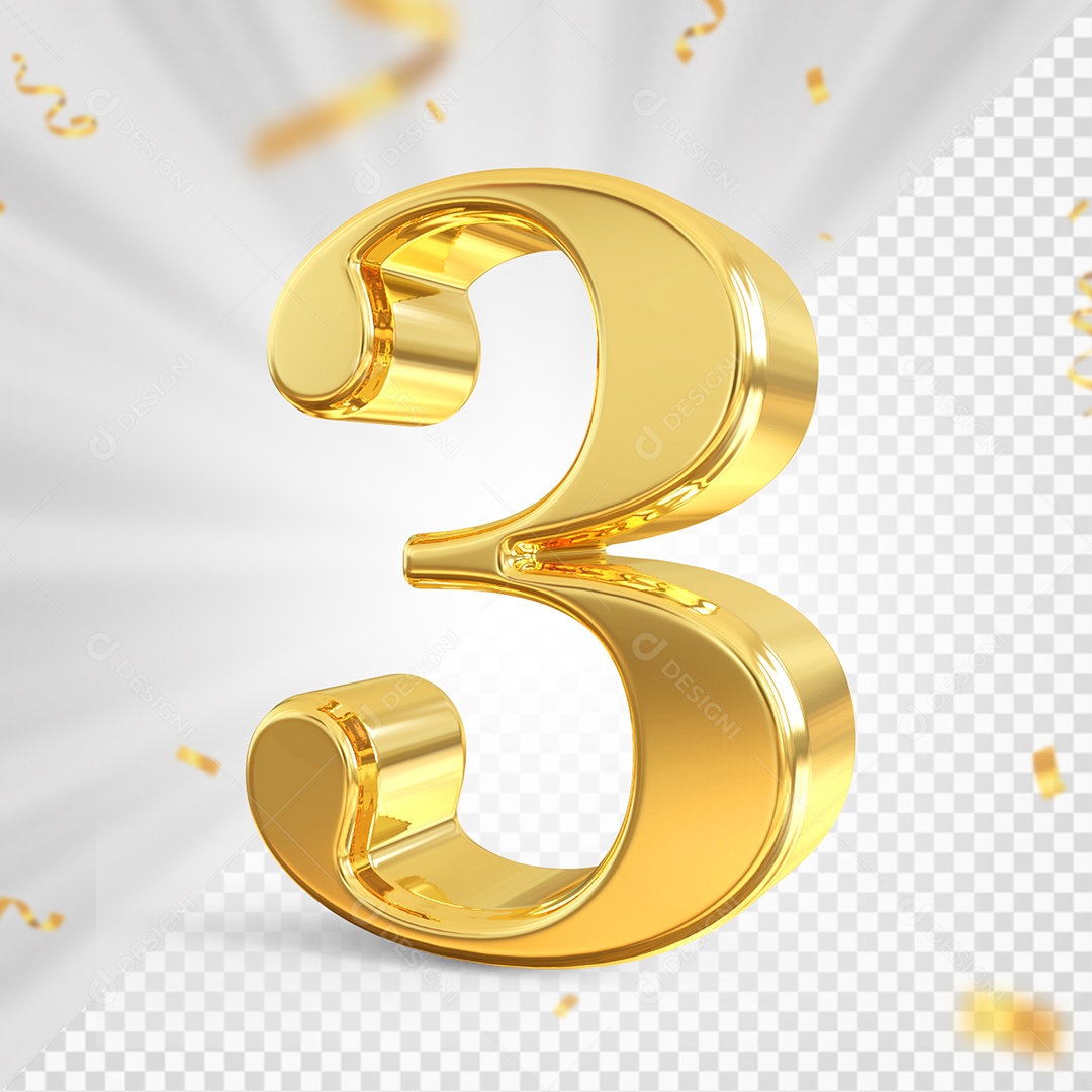Número 3 Dourado Elemento 3D Para composição PSD