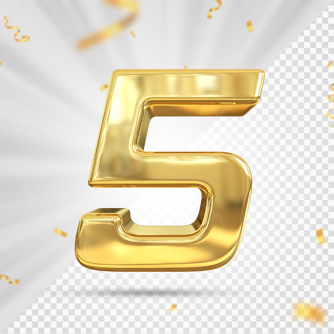 Número 5 Dourado Elemento 3D Para composição PSD