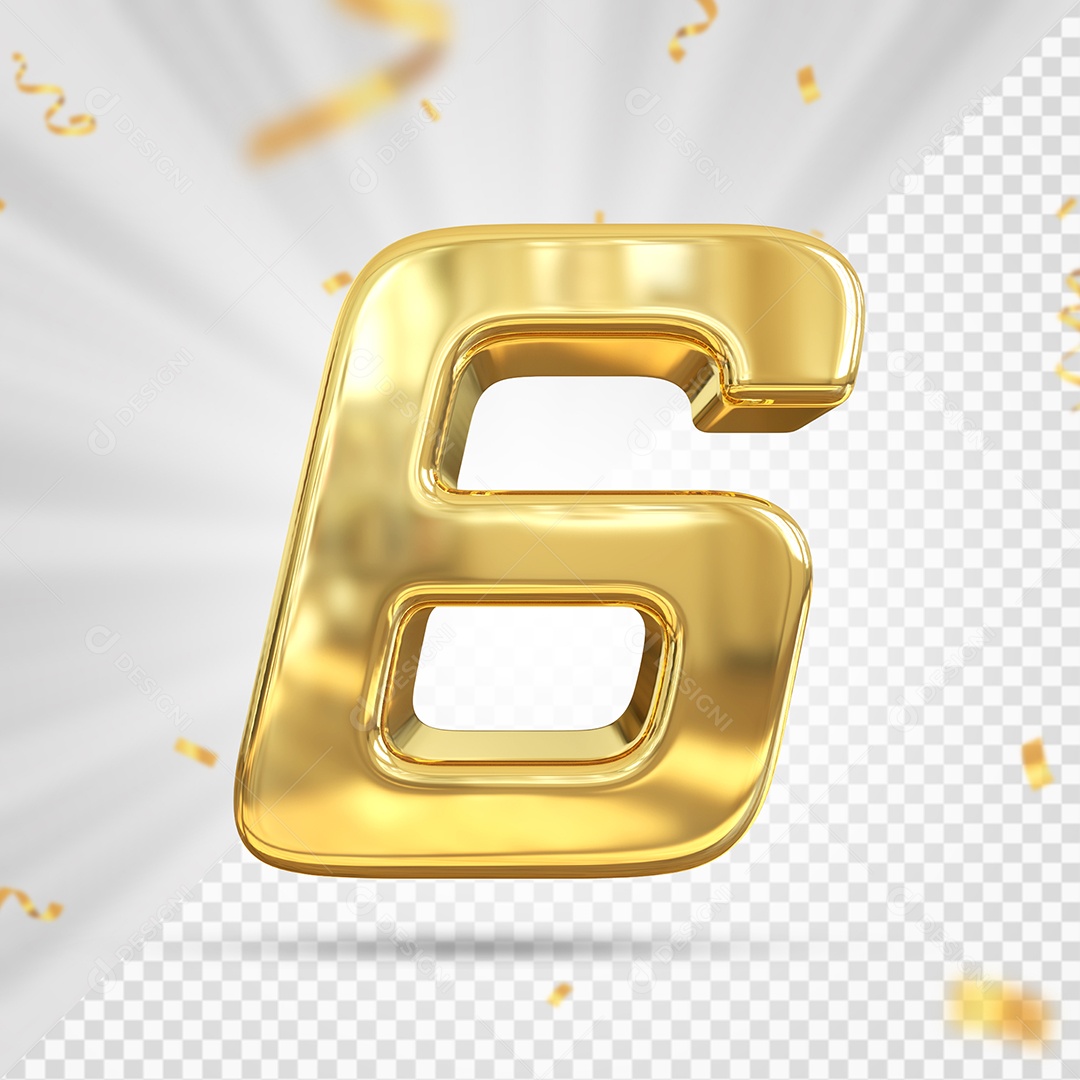 Número 6 Dourado Elemento 3D Para composição PSD